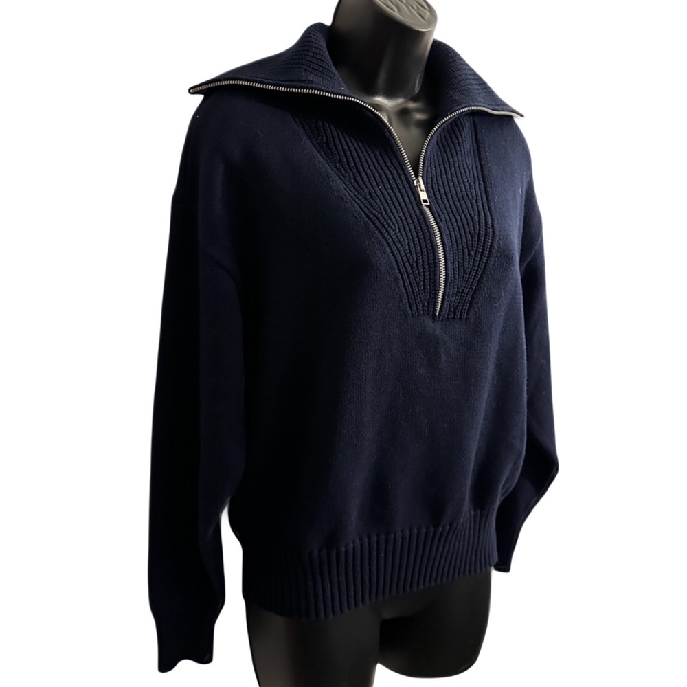 Ann Taylor Blue V-Neck Sweater with Relaxed Fit and Ribbed Cuffs